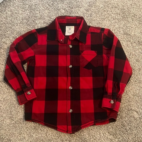 Wonderkids Red and Black Buffalo Plaid Button Front Shirt 3T - Picture 1 of 4